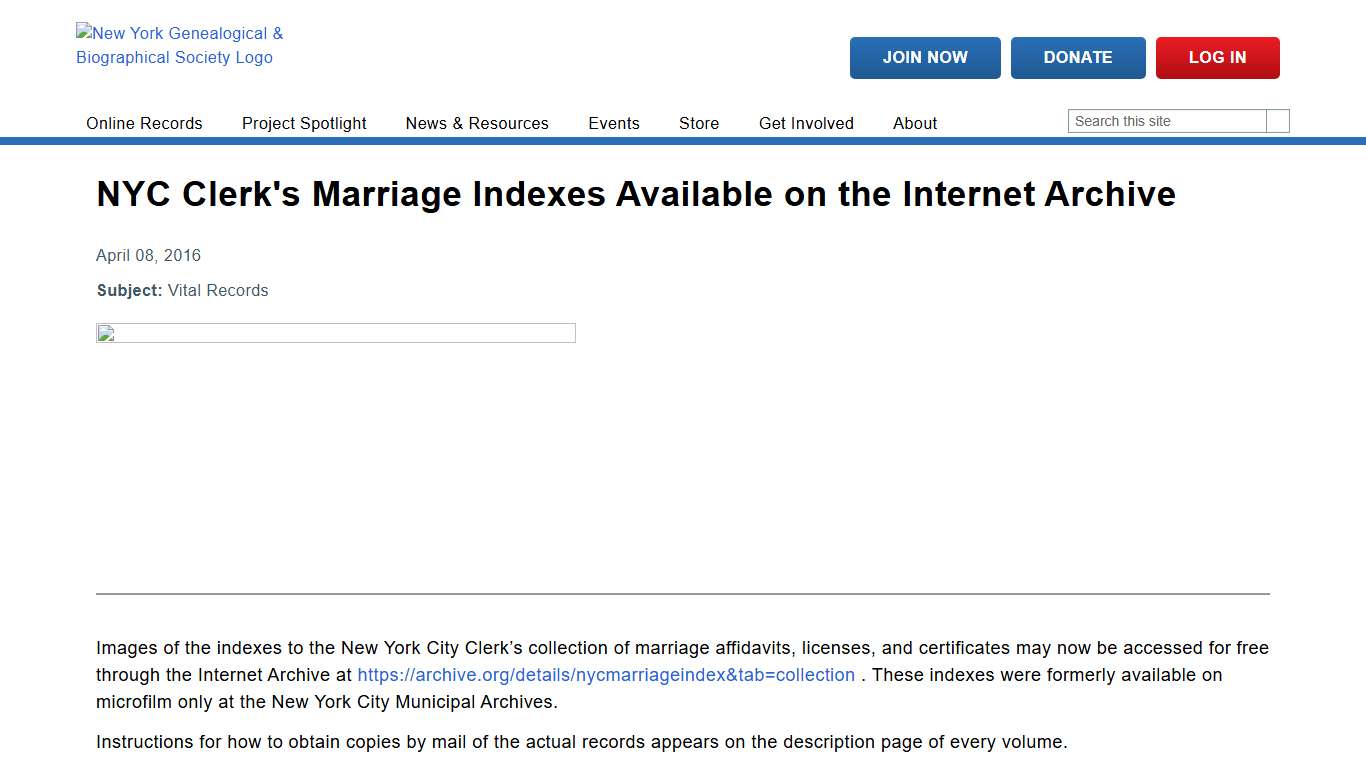 NYC Clerk's Marriage Indexes Available on the Internet Archive New York Genealogical & Biographical Society