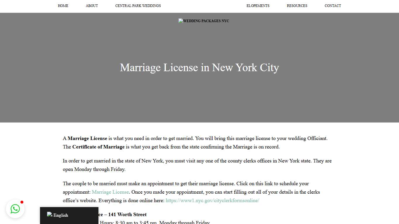 Marriage License in New York City - Wedding Packages NYC