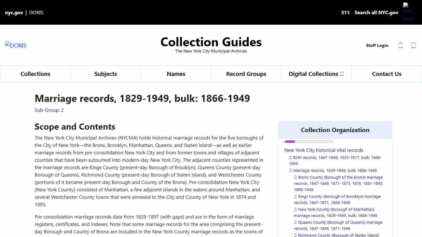 Marriage records, 1829-1949, bulk: 1866-1949 NYCMA Collection Guides